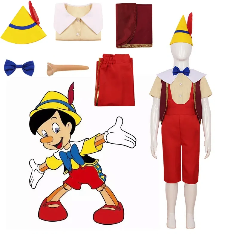 

Halloween Long Nose Pinocchio Children's Costume Puppet Adventure Cosplay Stage Performance Costume Shooting Costume