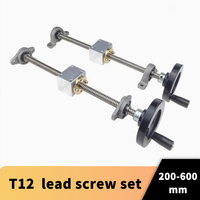 T12 lead screw 12mm handwheel lead guide rail screw 100 150 200 250 300 350 400 500 600mm + Vertical bracket DIY simple slide
