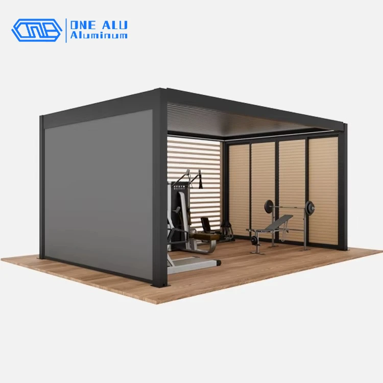 Motorized Bioclimatic Pergola Adjustable Louvered Roof Aluminum Gazebo Waterproof Garden Patio Yard Backyard Outdoor Privacy