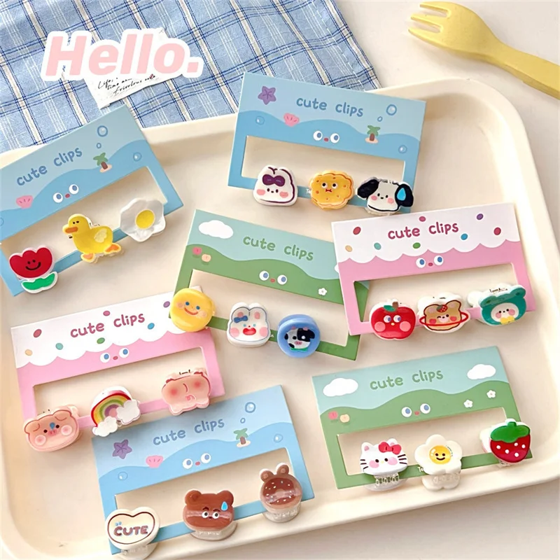 

2/3/set cCandy Color Cute Young Girl Mini Claw Card Acrylic Hair Accessories Sweet Cartoon Animal Fruit Headdress Interest