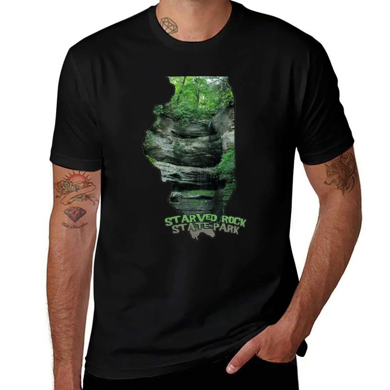 

Illinois State Outline (Starved Rock State Park) T-Shirt man tshirt man t shirt heavy cotton T-shirt