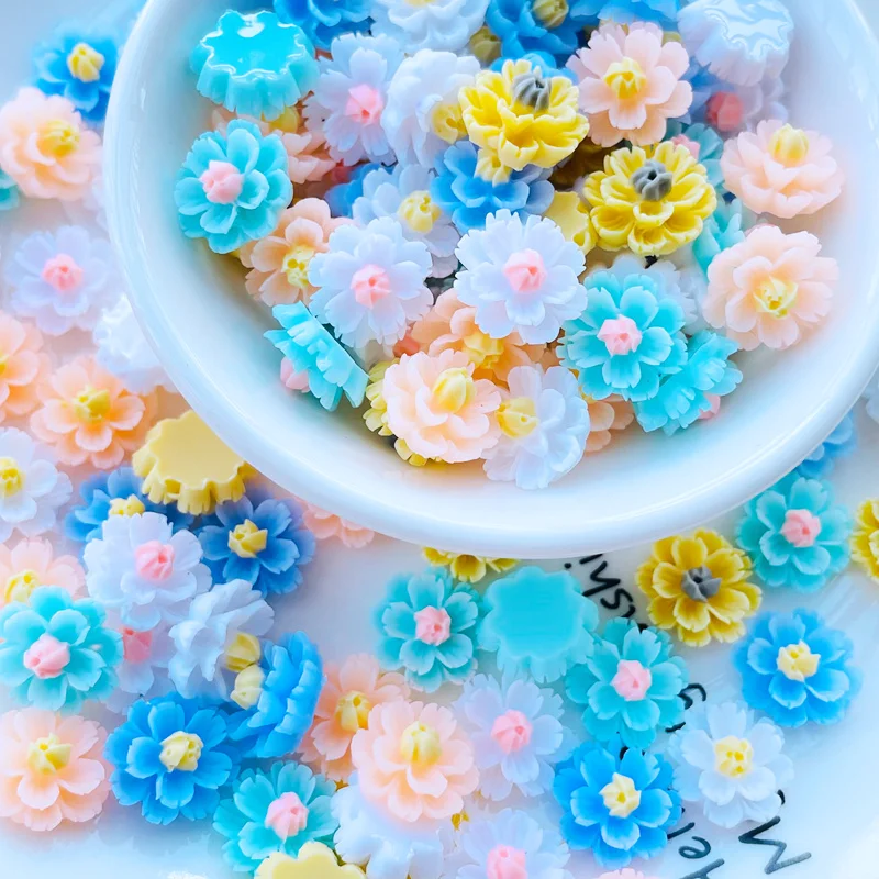 60 Pcs New 12mm Kawaii Cute Mixed Flowers Flat Back Resin Cabochons Scrapbooking DIY Jewelry Craft Decoration Accessorie J75