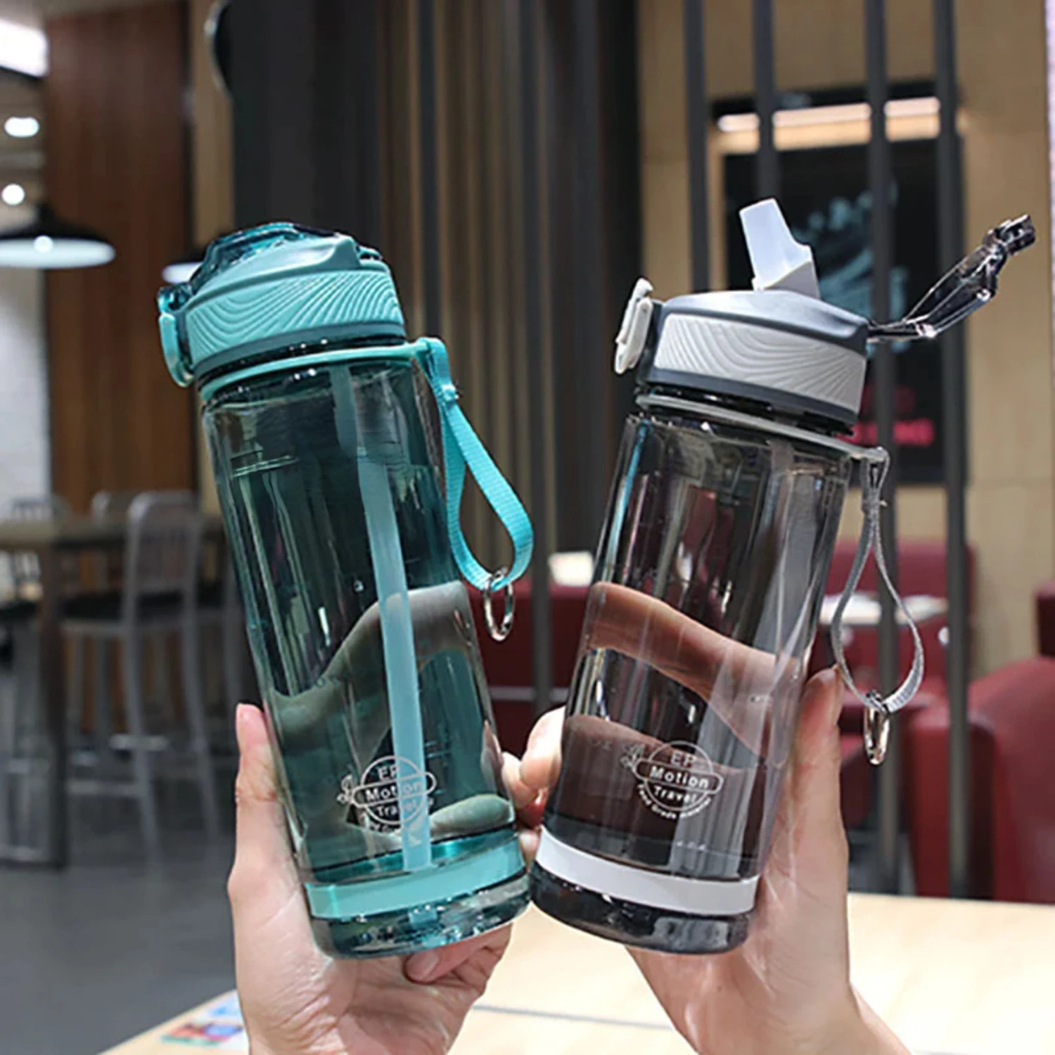 800ml Sports Water Bottle With Straw Plastic Outdoor Water Bottles  Camping Hiking Leak Proof Drinking Bottles Drinkware