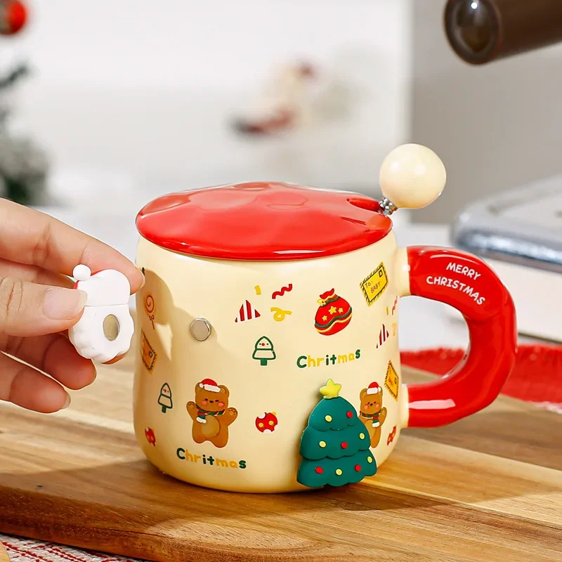 Christmas themed ceramic mug coffee cup water cup breakfast milk cup Home kitchen drinking cup Cup body magnet adsorption doll