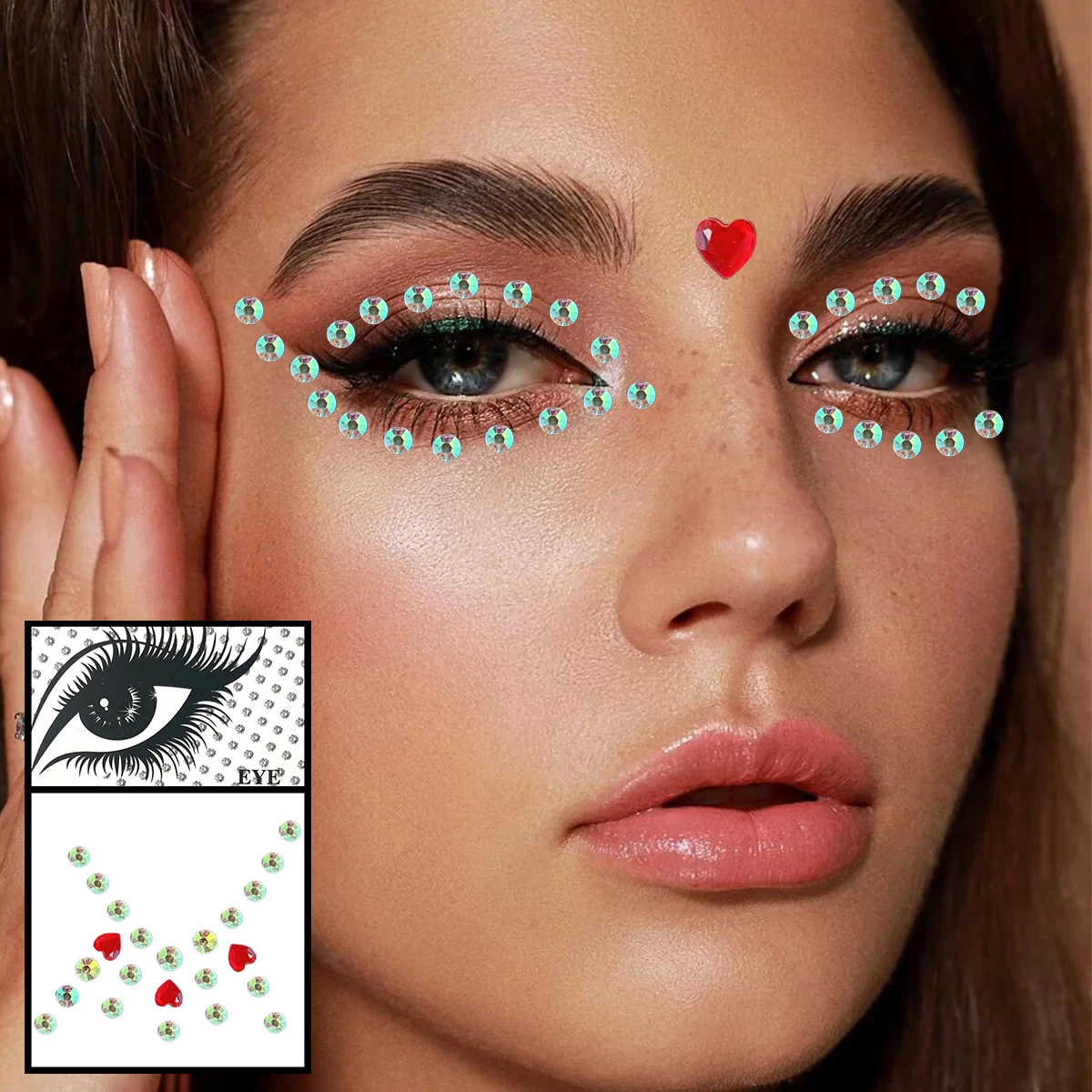 Pink Flower Stars Heart Face Gems Temporary Tattoos Eyes Forehead Crystals Jewelry Makeup Sticker Flash Dots Tears Jewels Party