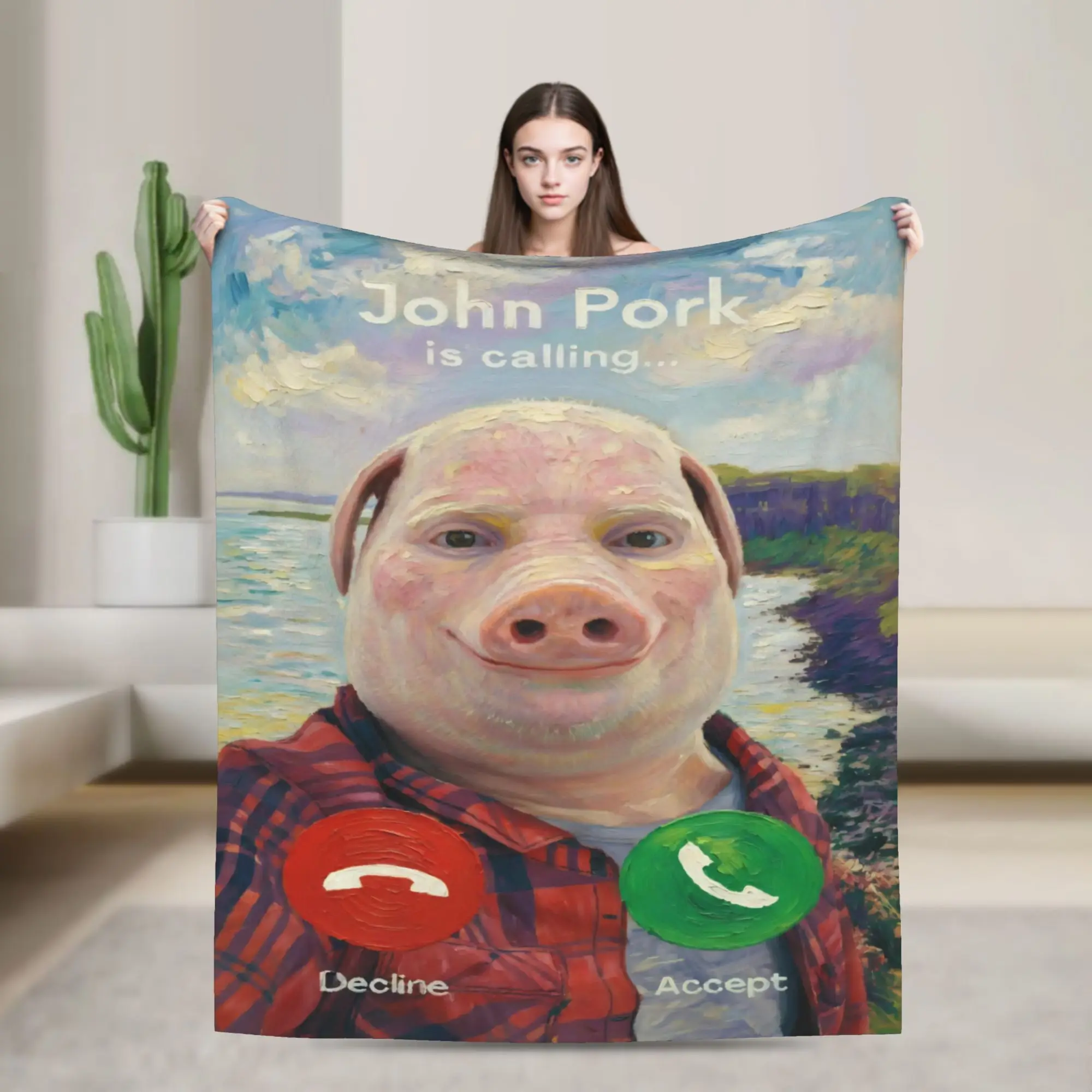 John Pork is Calling Blanket Flannel Monets 1880 Super Warm Throw Blanket for Bedding Couch Bed Rug