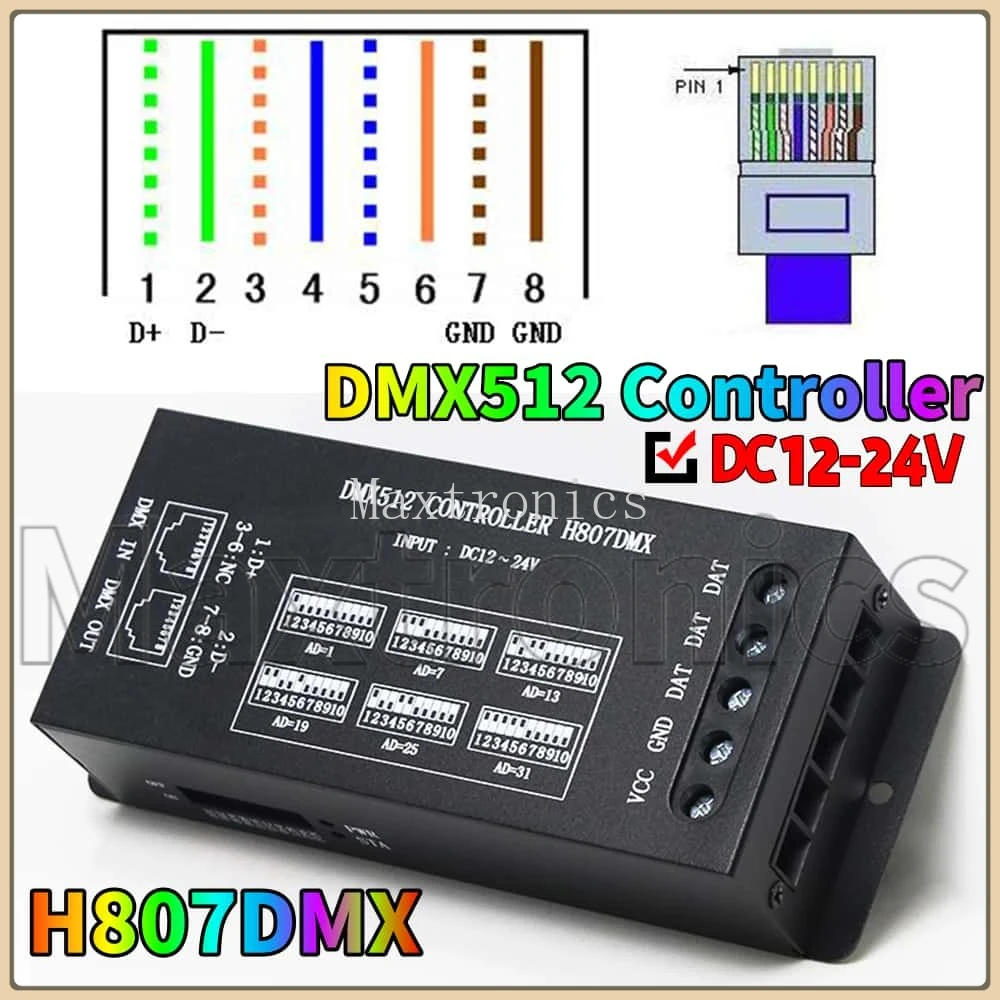 DMX512 Controller H807DMX DMX SPI Decode 1024 Pixels RGB Controller 14 Channels DMX Controller For WS2812 WS2813 DMX Stage Light