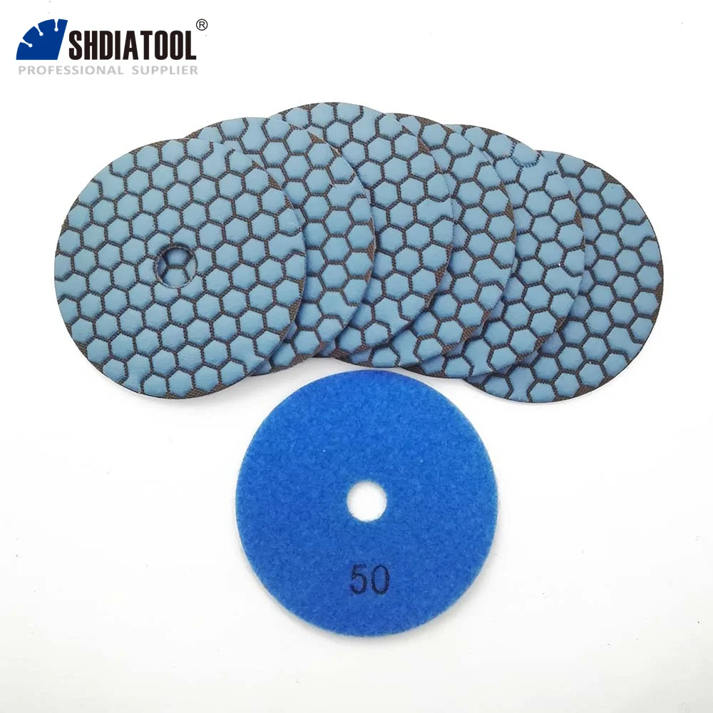 SHDIATOOL 6pcs Dia 4inch Resin Bond Diamond Flexible Polishing Pads Grit #50 100mm Dry Stone Sanding Disc Granite Marble Ceramic