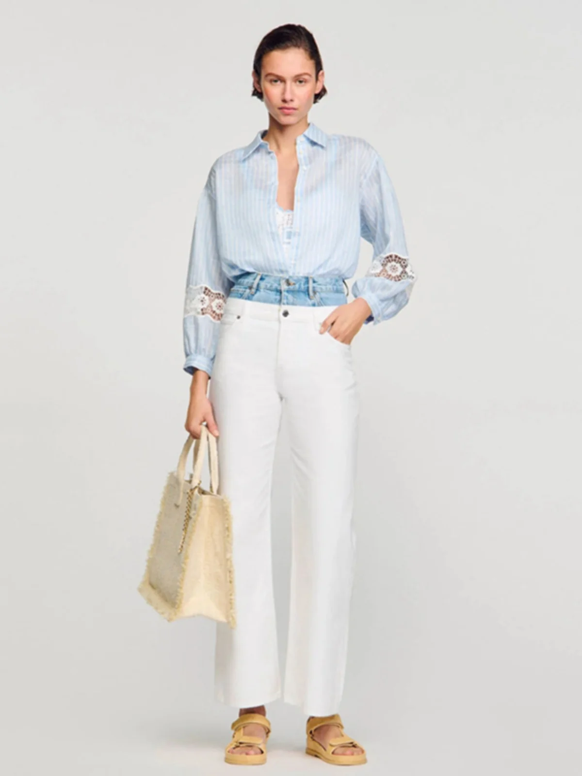 

MaSandeS Spring Summer Women's Loose Fit Linen Long Sve irt with Square Collar And Vertical Stripes CM02 OL Sle Comm...