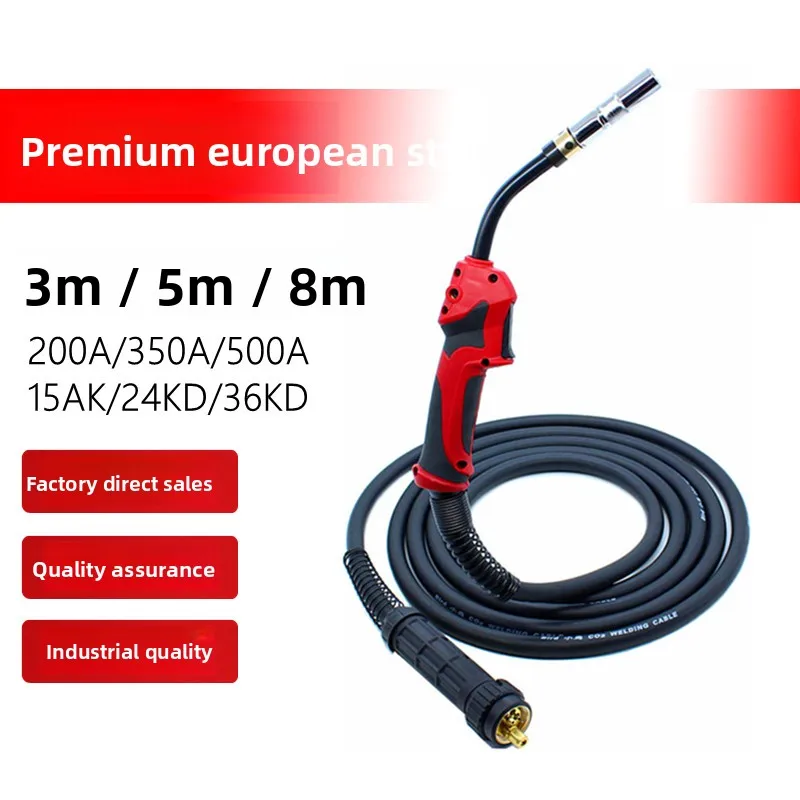 yj溶接＆カットユーロmig-co2溶接ガン200a-350a-500a-15ak-24kd、ガスシールド溶接用3-5-8mロングハンドル付き