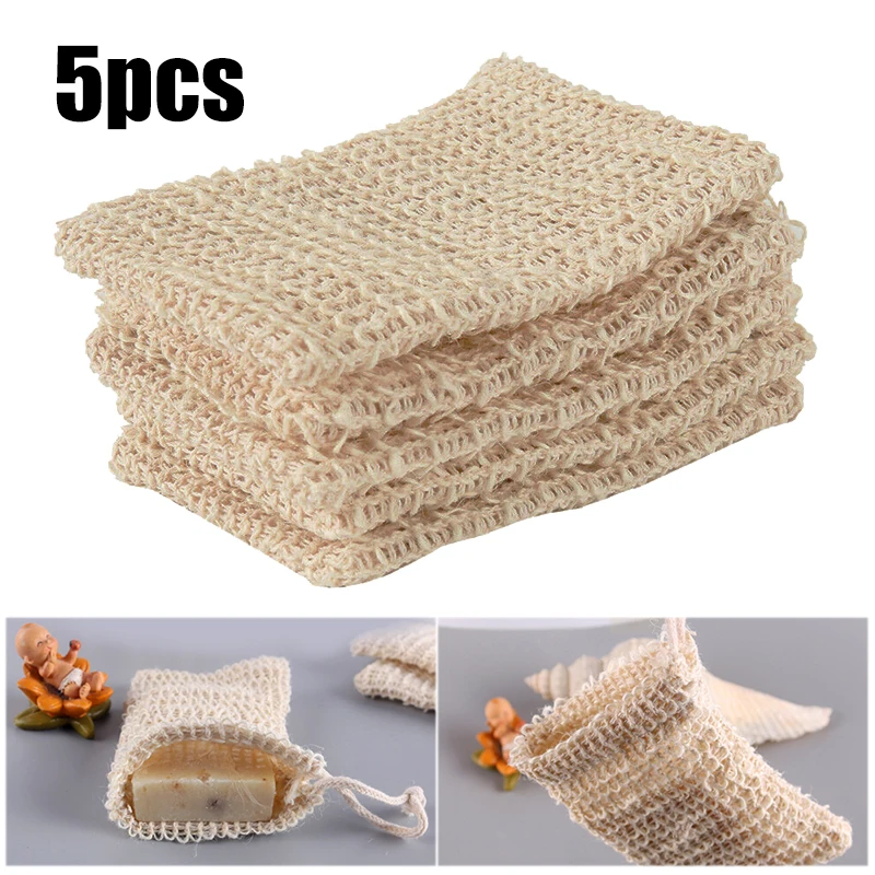 5pcs Soap Mesh Net Saver Natural Sisal Pouches Bag Bubble Maker Skin Care Bath