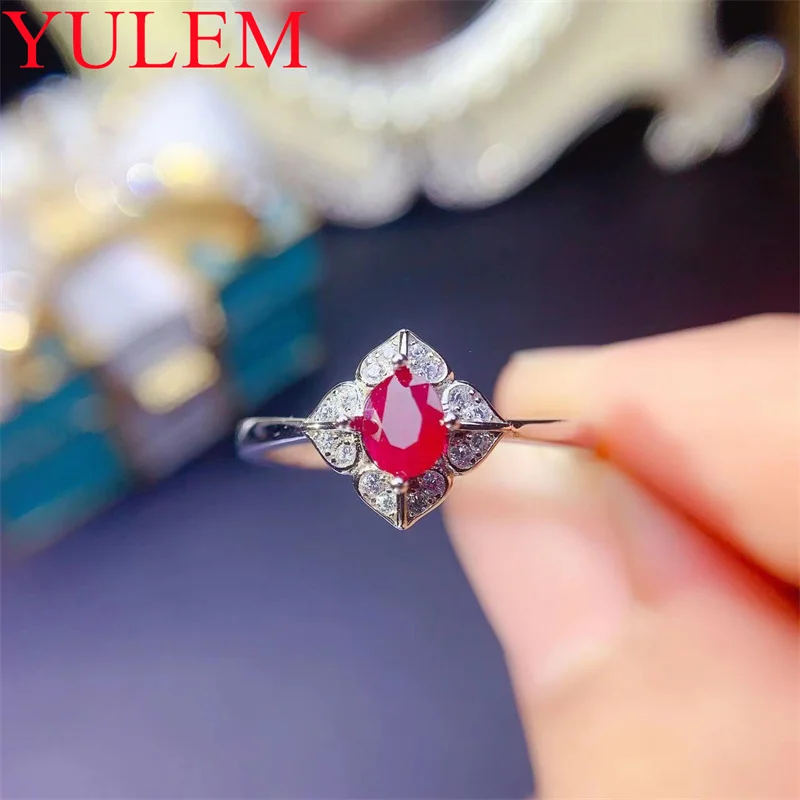 Exquisite of Burmese Natural Ruby Ring Welfare Genuine 925 Sterling Silver Carrying Certificate Wedding Jewelry