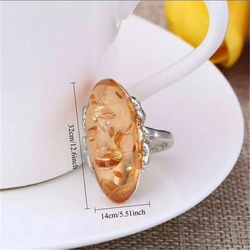Vintage Oval Amber Stone Retro Rings for Womens Mens Jewelry Ring Size 6-10