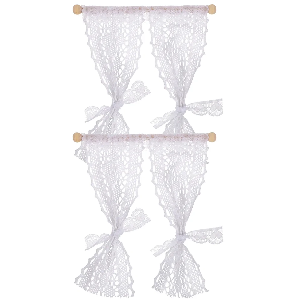 

2 Pcs White Sheer Curtain Dollhouse Curtains Mini Ornament for Decoration Tiny Accessories Window