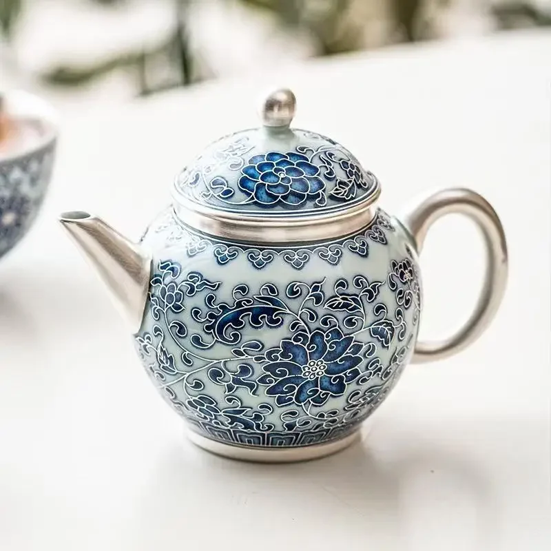 Hand-painted Silver Twisted Lotus Hand-held Pot To Make Tea Small Pot Chinese Kung Fu TeaSet Gift High-end Tea Maker Collection