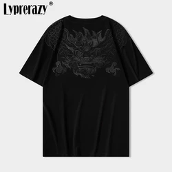 Lyprerazy National Tide Dragon Embroidery Short Sleeve Men's T-shirt Summer Loose Casual Cotton Tees Tops