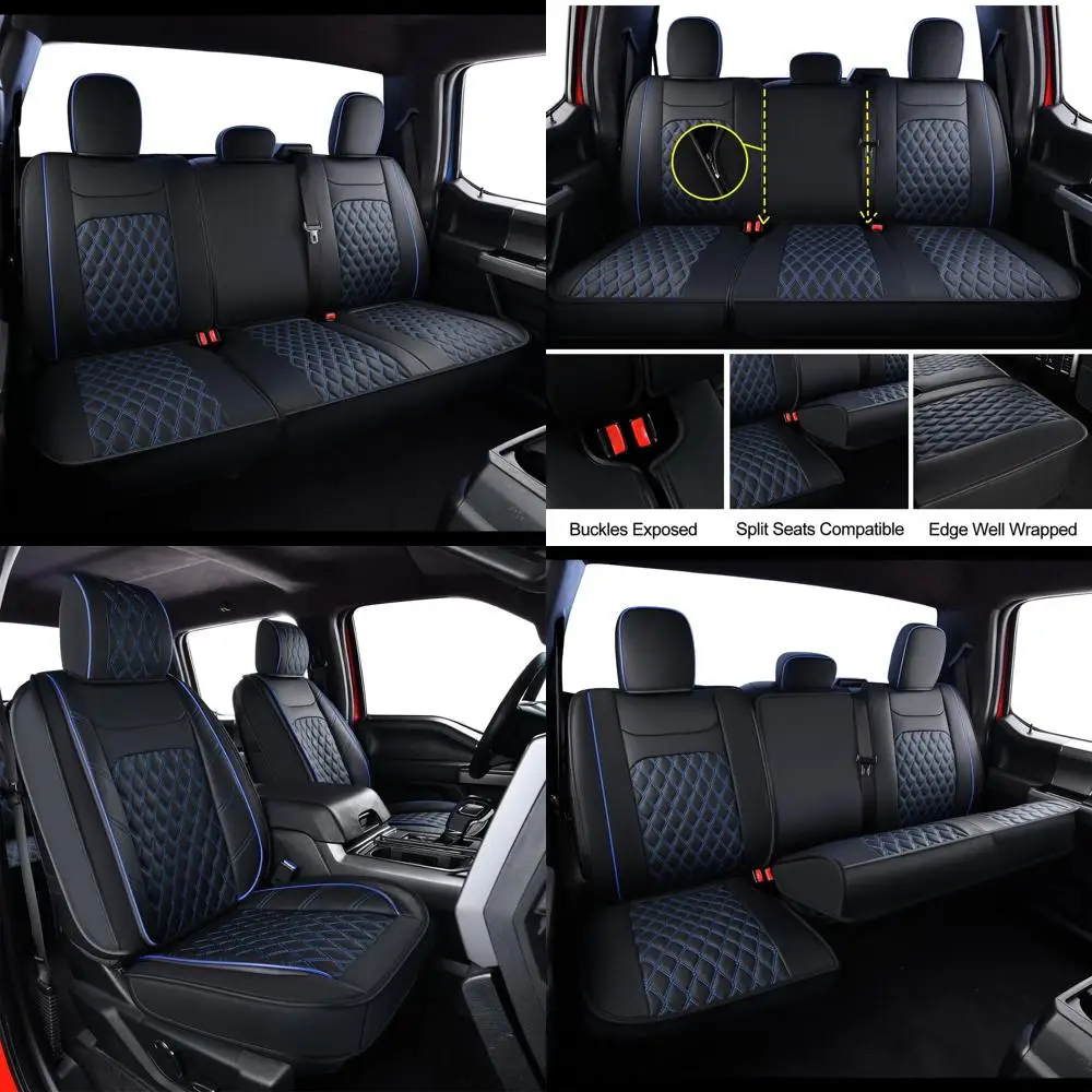 

Чехлы на сиденья из искусственной кожи F150, подходят для SuperCrew 2015-2025 F150 и 2017-2025 F250 F350 F450 Super Duty Crew Cab (полный комплект, черный)