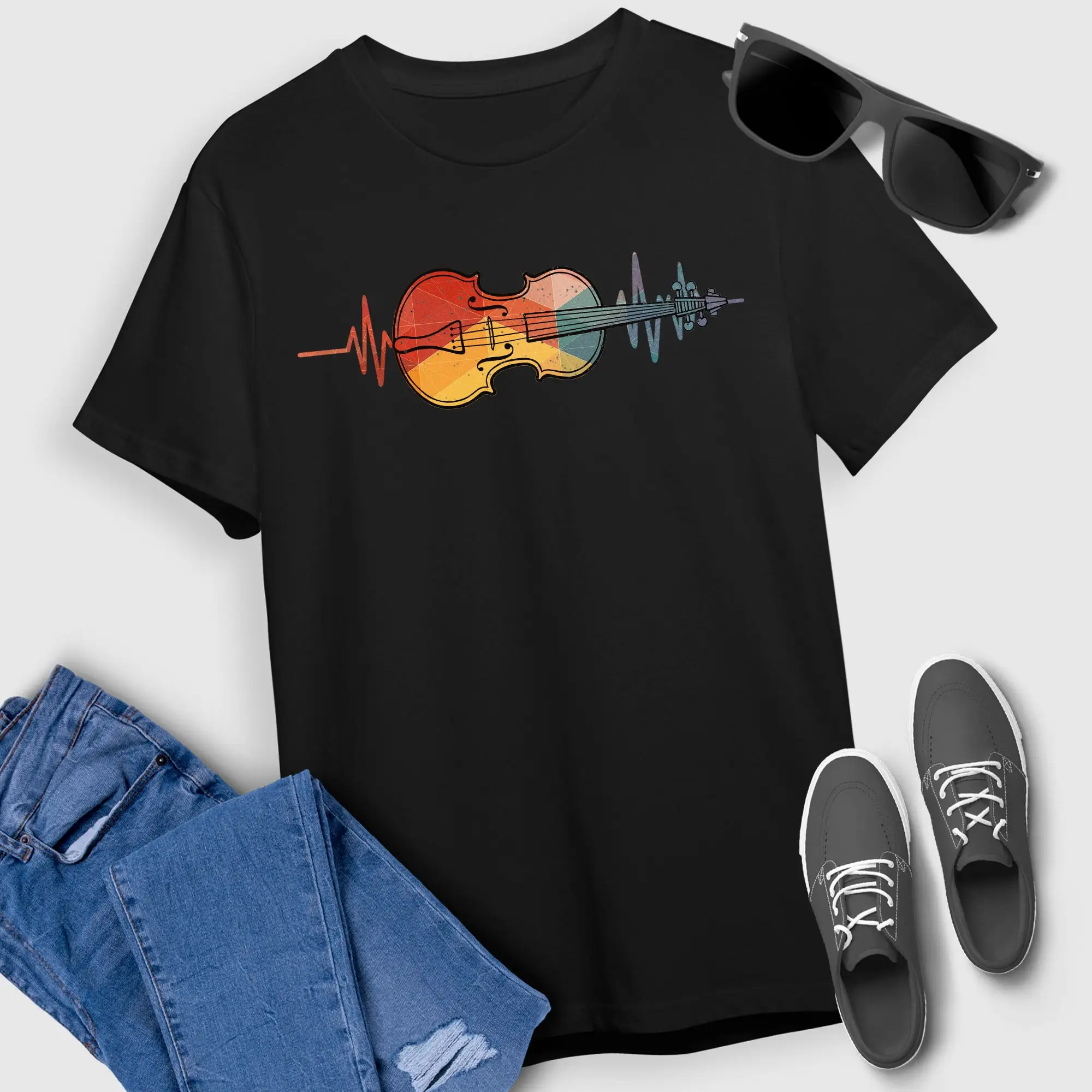 Violon T Shirt Heartbeat Retro Stype Vintage For