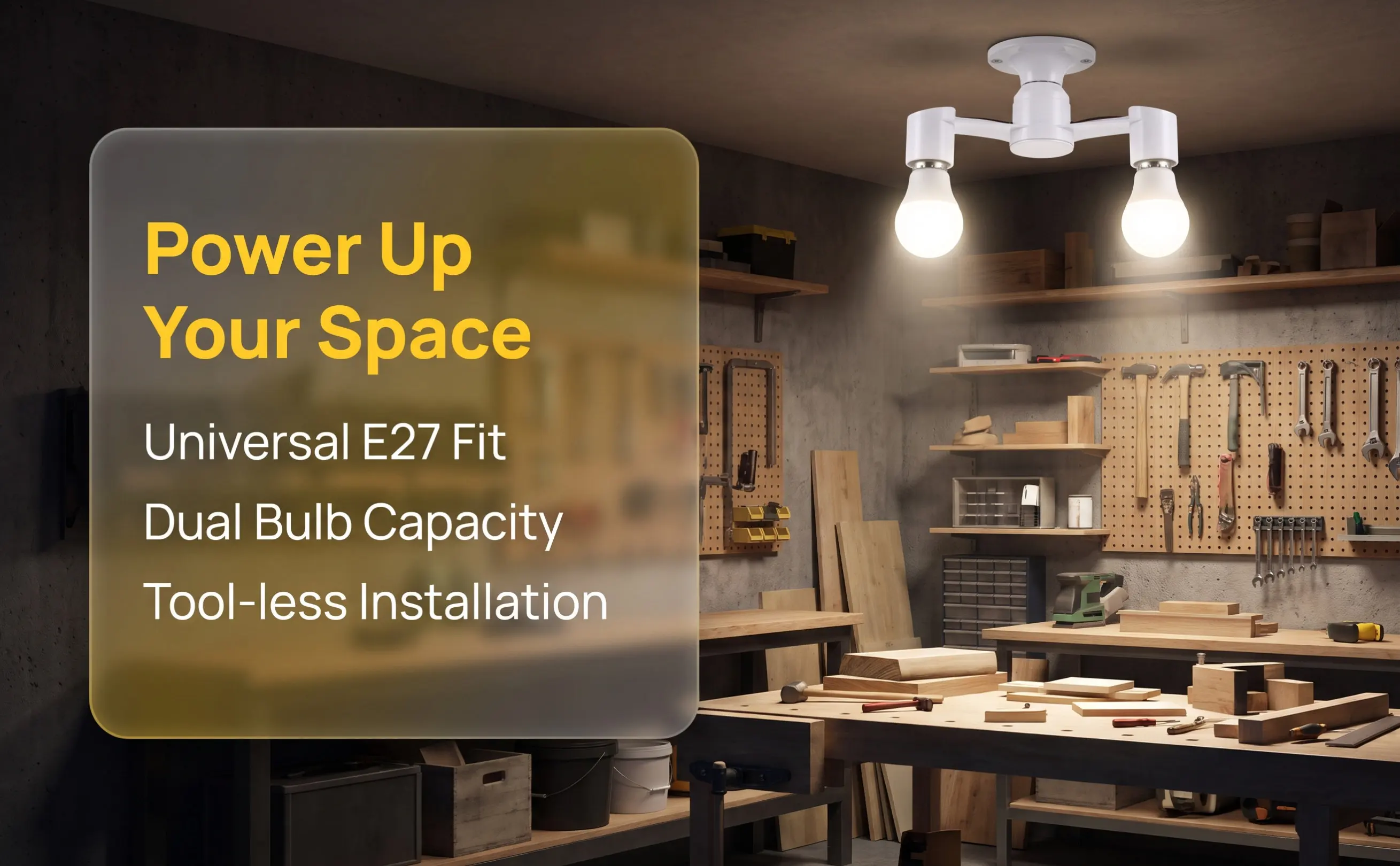 E27 Light Bulb Socket Adapter 2 Pack Dual Outlet Converter Space Saving for Indoor Outdoor Use