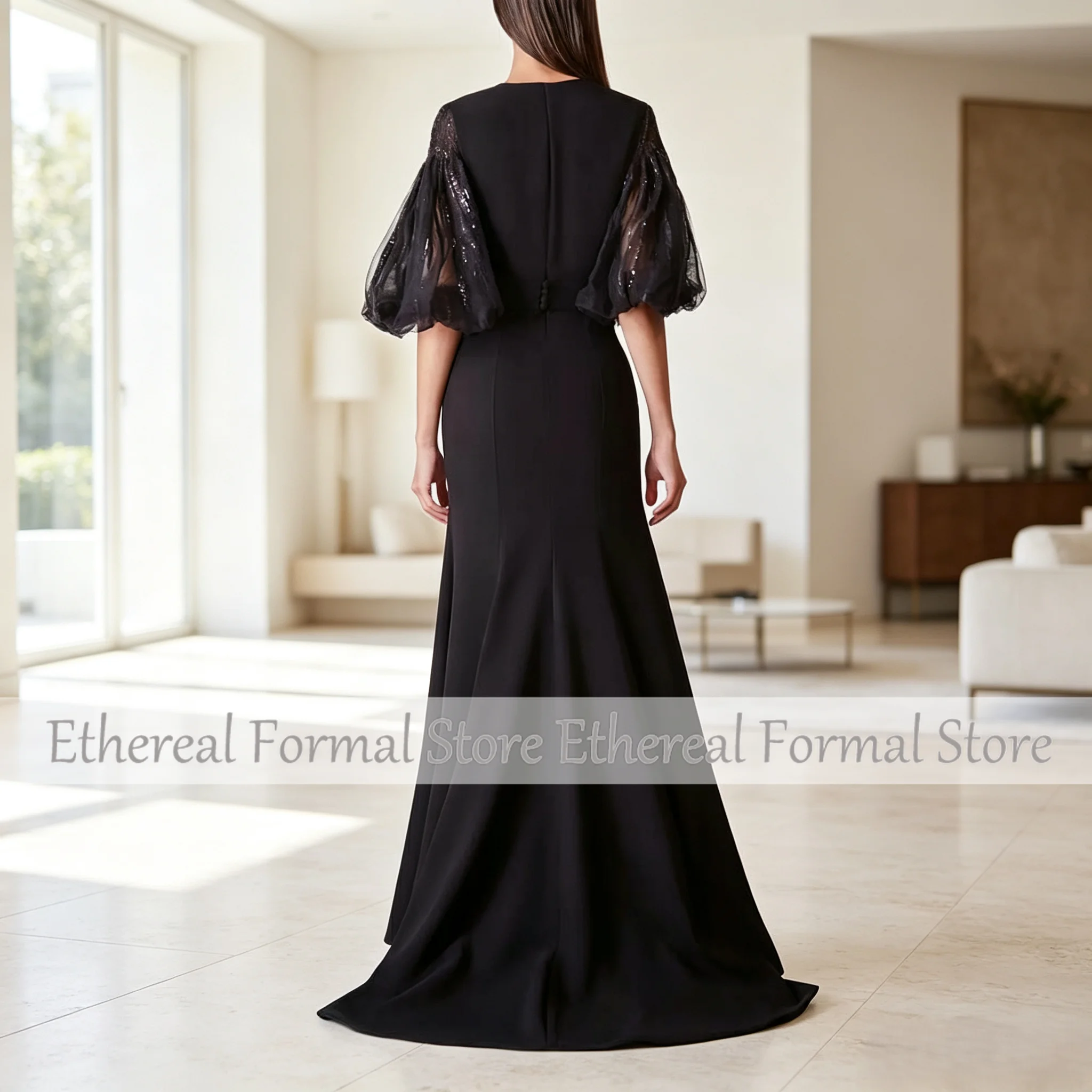 Modern Customized Evening Gown for Women Formal Party Dress Floor Length Prom Dress V Neck Lantern Sleeves Ara Dress
