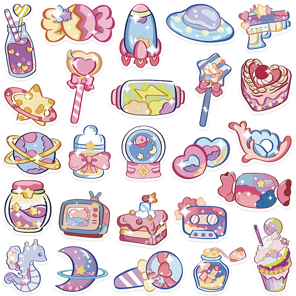 10/30/50pcs Kawaii Glitter Galactic Phenom Stickers Leuke Cartoon Esthetische Decals Waterfles Telefoon Bagage Sticker decoratie