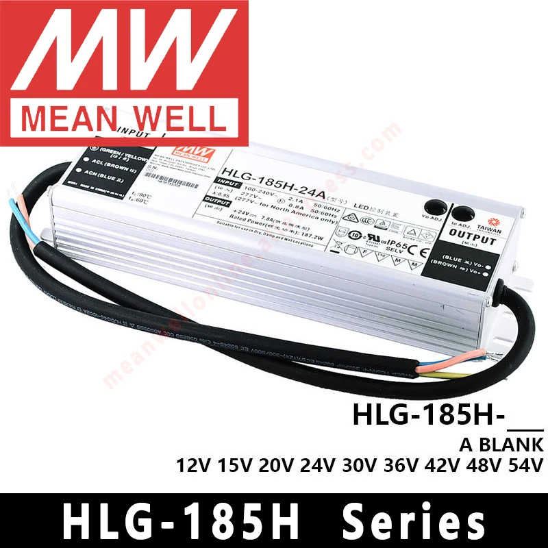 Mean Well HLG-185H-12A/15A/24A/30A/36A/42A/48A/54A/12B/24B/36B/48B/54B Constant Voltage/Constant Current 185W AC/DC LED Driver