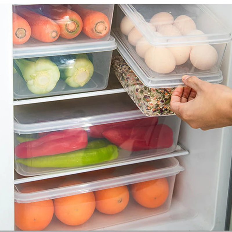 【F】300/500ml Transparent Plastic Rectangular Crisper Special For Refrigerator Sealed Food Grade Kitchen Storage Box