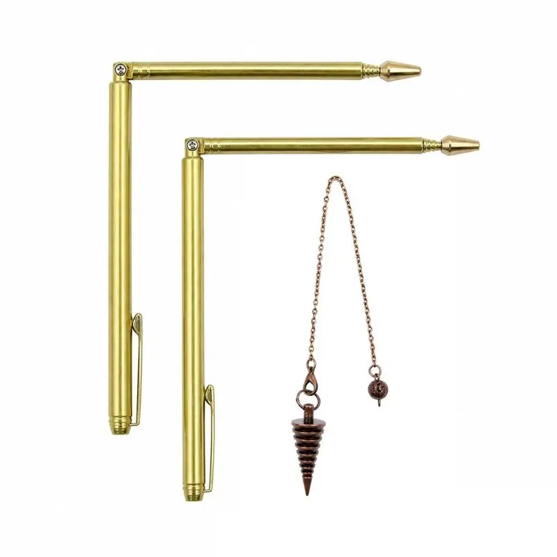 AB41-Retractable Dowsing Rod + Cone Pendulum Kit Metal Dowsing Rod For Water Treasure Finding Tools A