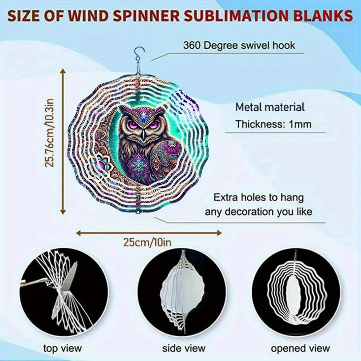 2D Metal Owl Wind Chime | Outdoor Hanging Decor, No Electricity | Ideal Halloween & Christmas Gift