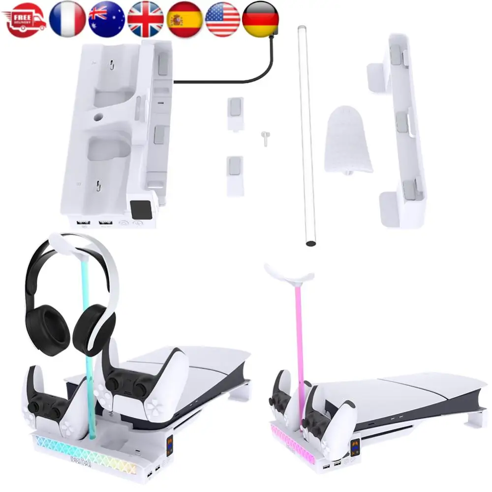

Cooling Stand with Controller Charger Headset Holder for PS5 Slim Console for Playstation 5 Slim Disc & Digital Editions