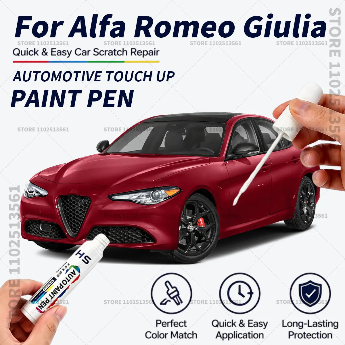 Bolígrafo de Pintura de Secado Rápido para Alfa Romeo Giulia, Pincel de Reparación de Arañazos para Automóviles, para Desportilladuras, Rasguños y Desgastes, Blanco y Rojo