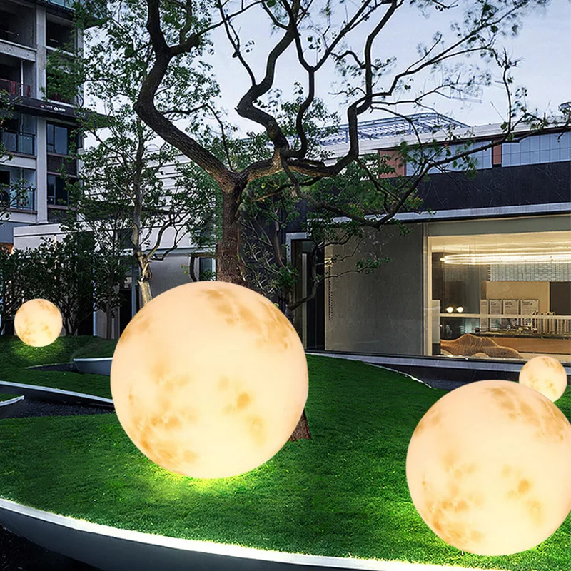 Resin Fiber Outdoor Lunar Lawn Lamp Round Waterproof Atmosphere Lamp Garden Ground Plug Landscape Lighting