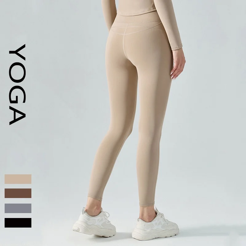 Yoga leggings with brand logo women winter warm pants high waist hip lift tights fleece peach hip niners no awkward line legging