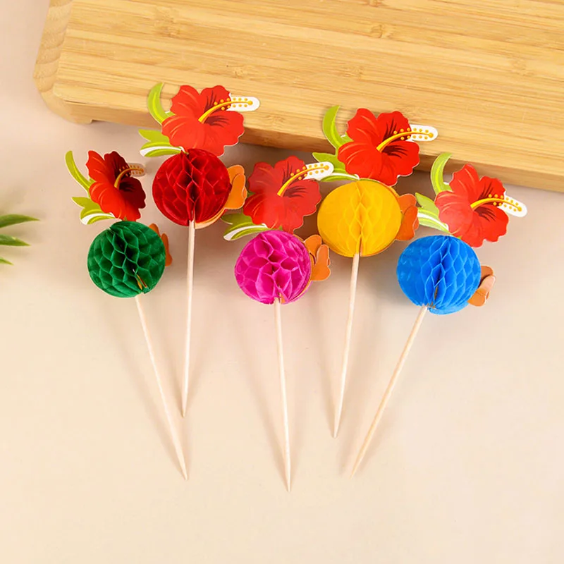 50 Stück Hawaiianische Luau Cocktailspieße Kokosnusspalmen-Food-Sticks Cupcake-Topper Tropische Sommer-Geburtstagsparty Deko-Zubehör
