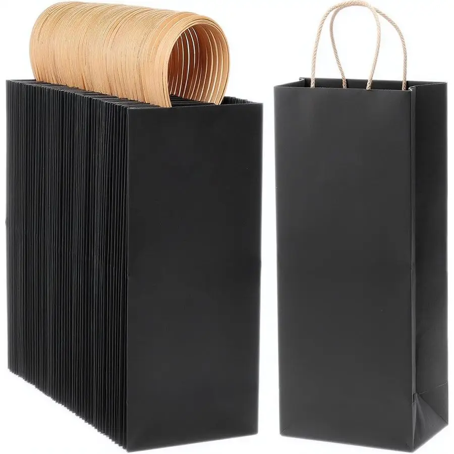 Bolsas de Papel Kraft 5.6x3.4x13 100 Unidades, Bolsas Reciclables para Vino Blanco, Bolsas de Regalo, Bolsas para Botellas, Bolsas de Compras con Asas para Autobús