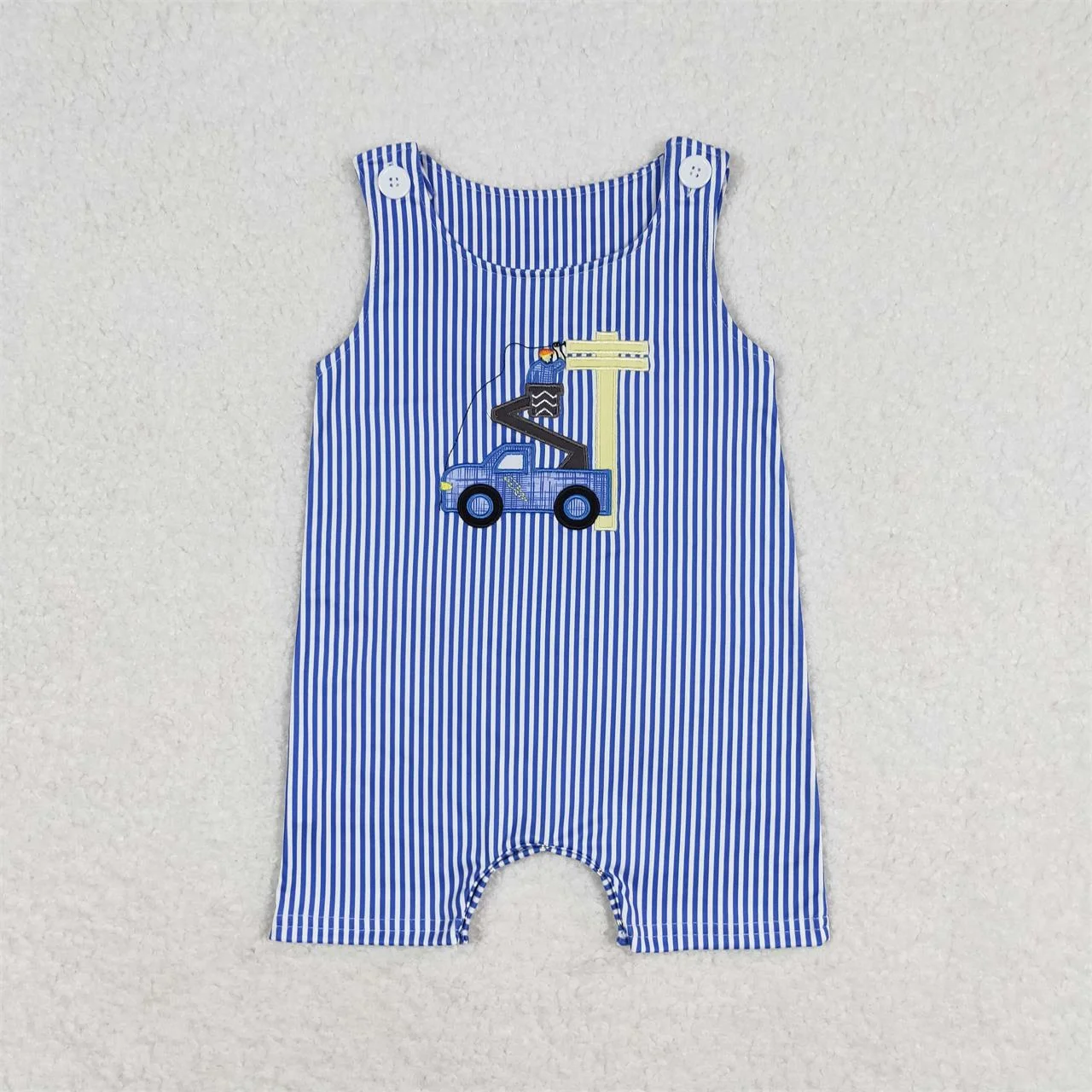 Wholesale Kids Newborn Embroidery Fish Trucks Sleeveless One-piece Coverall Bodysuit Baby Boy Toddler Romper Jumpsuit Clothing