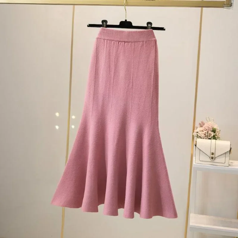 

Casual Skirt female 2024 Knitted Long Skirt A Self Half length Skirt Women Mid length Wrapped Hip Fishtail Skirts Female Z641