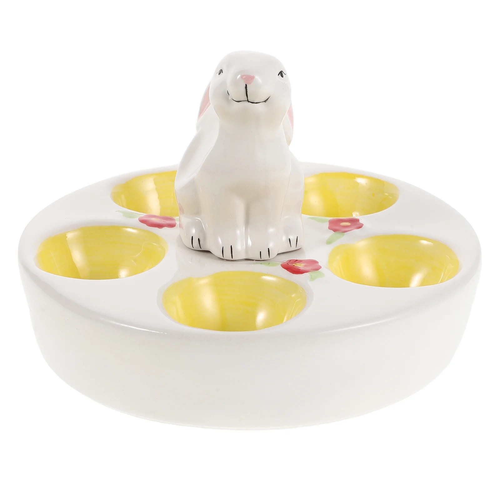 

Ceramic Bunny Ceramic Egg Tray Easter Egg Holder Deviled Eggs Plate Rabbit Tray 5 Holes Serving Platter Kitchen