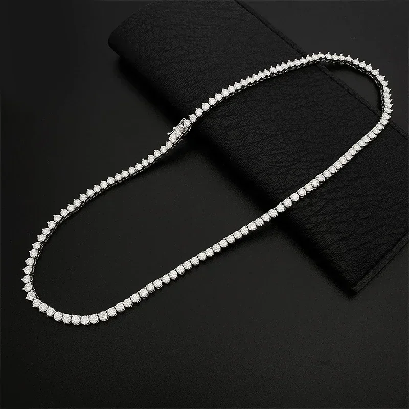NeeTim Moissanite Tennis Necklace 3 Claw 925 Sterling Silver Plated 18k White Gold Sparkling Lab Diamond Necklaces for Women