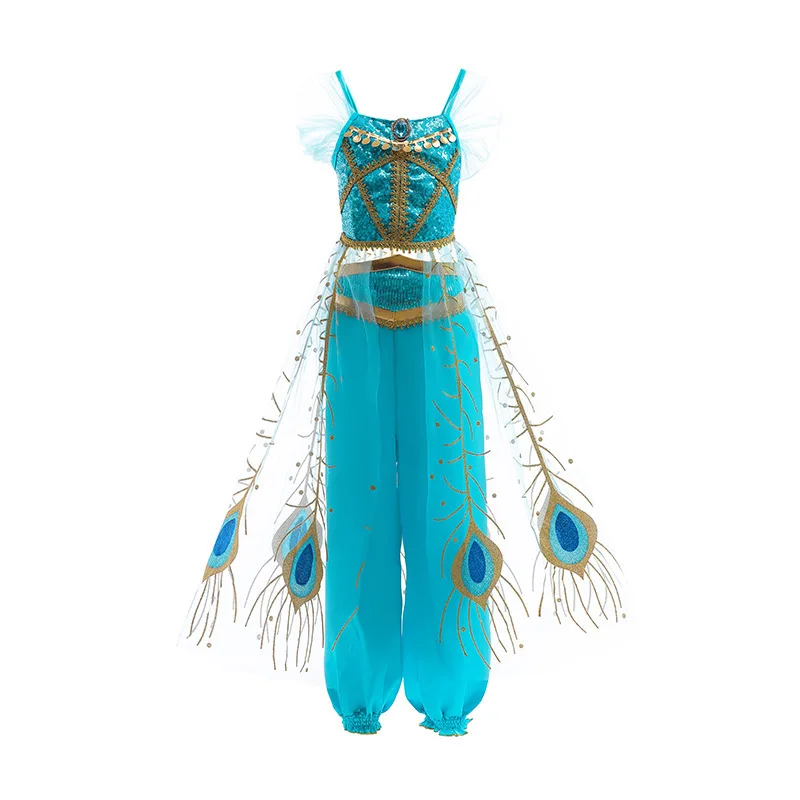 Disney Girl Jasmine Aladdin Princess Dress Halloween Party Princess Dress Cosplay Jasmine Top Pant Headband Carnival Costume Set - Image 3