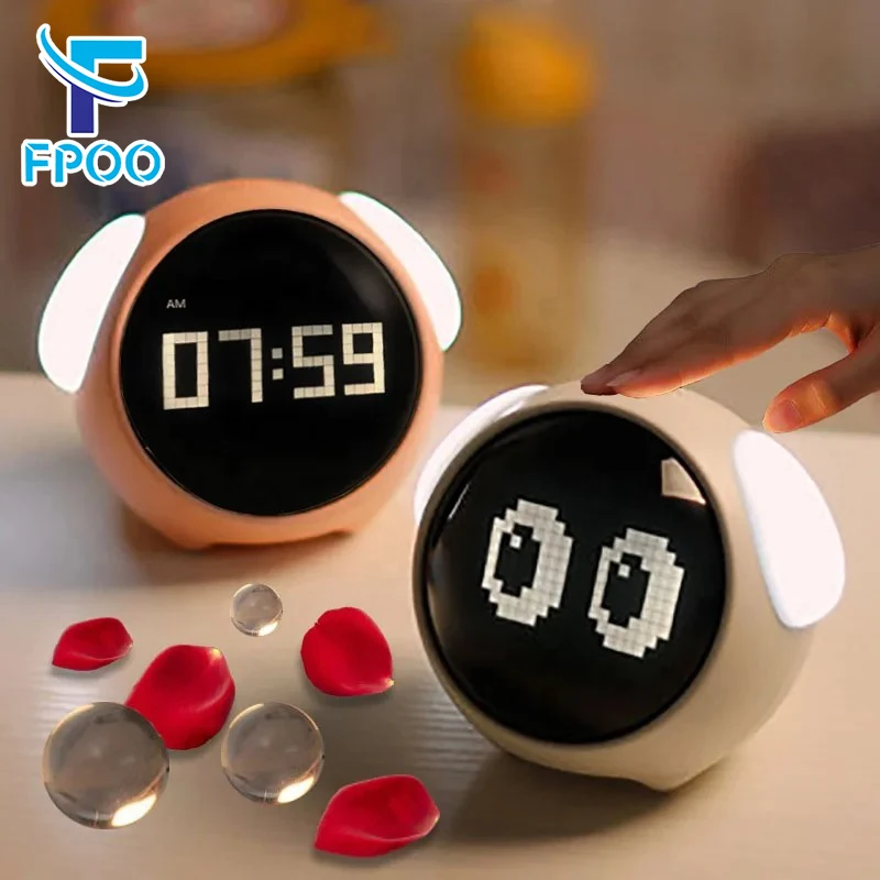 Reloj despertador Digital para niños con función de repetición de expresión bonita, luz LED con Control por voz, despertador de inteligencia apto para niños