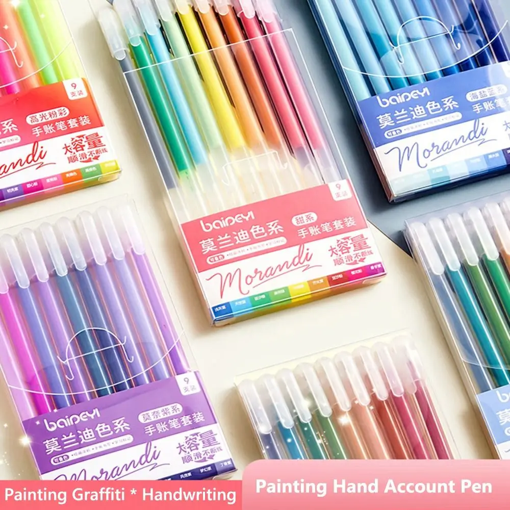 9Colors/Set Quick Drying Hand Accounting Pen Set 9 Colors Writing Tools Mark Pens Large-capacity Color Gel Pen School Office