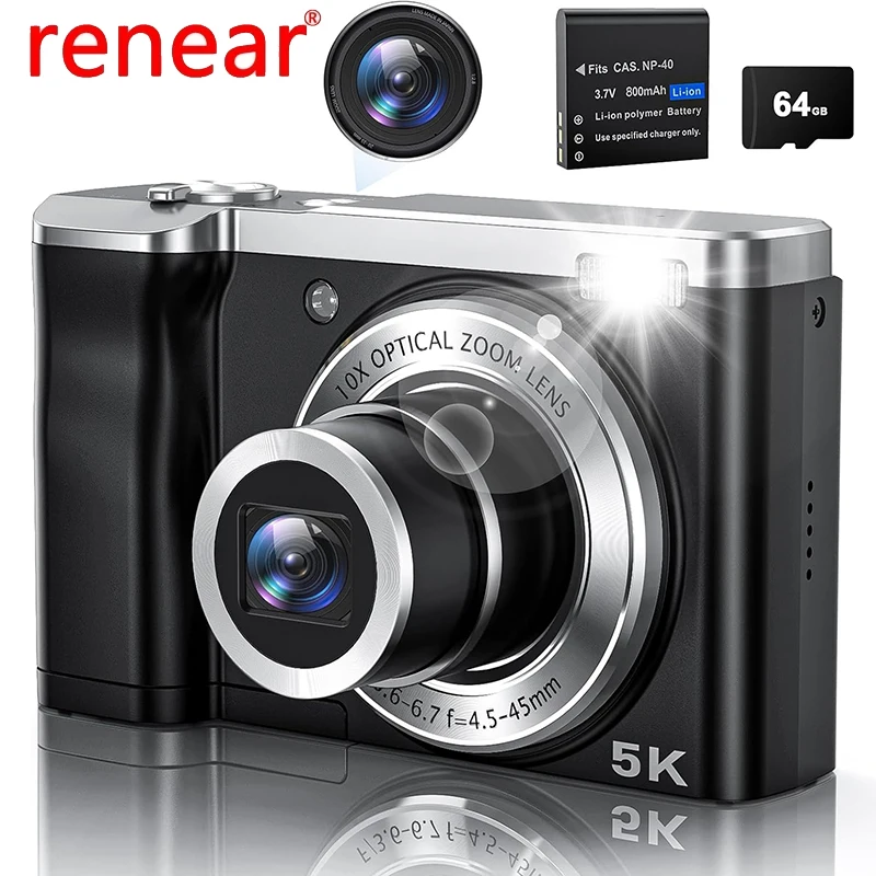 Fotocamera digitale 5K videocamera professionale HD 2.8in 5X Zoom ottico fotocamera fotografica istantanea 56MP fotocamere digitali Anti Shake per uso domestico