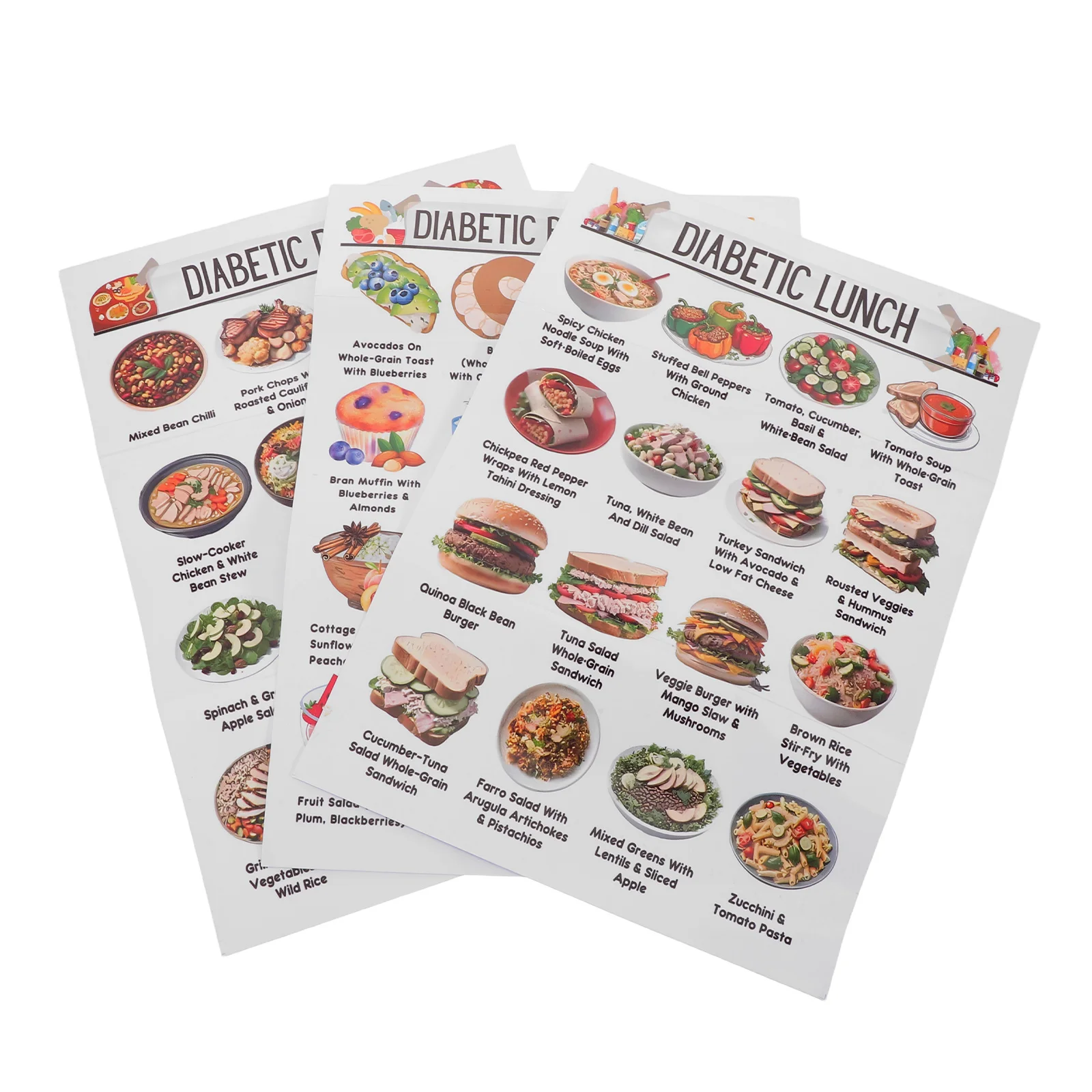 

3Pcs Diabetes Food Guide Poster Nutritionist-Designed Meal Planner for Diabetes Low Diet Grocery List Kitchen Health Organizer
