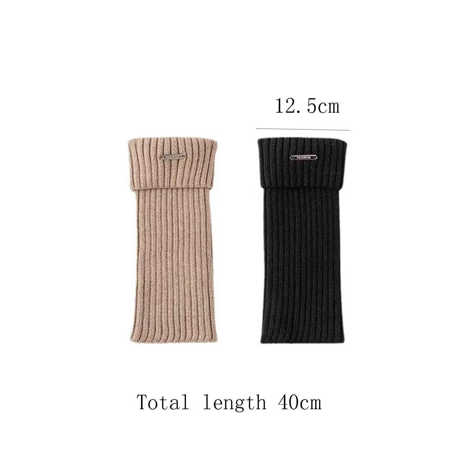 1 Pair Leg Warmers Woman Autumn And Winter Knit Thick Warm Girls  Socks Metal Nameplate White Black Loose Leg Warmers