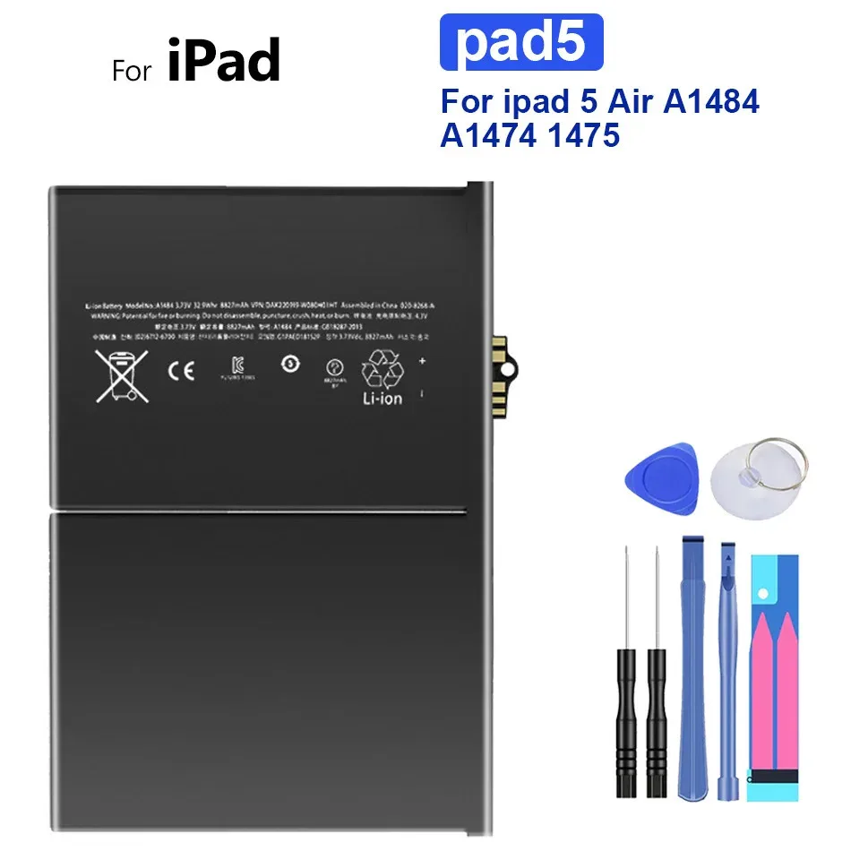 Tablet Battery 8827Mah For Apple Ipad 5 Air 1 Ipad5 Air1 A1484 A1474 1475