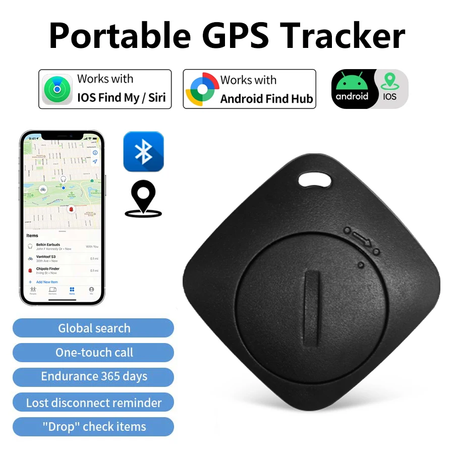 جهاز تعقب ذكي بنظام تحديد المواقع مزود بتقنية البلوتوث يعمل مع نظام IOS وAndroid Find My App لمكافحة فقدان جهاز تذكير محدد موقع مفتاح السيارة كلب أليف قطة أطفال مكتشف