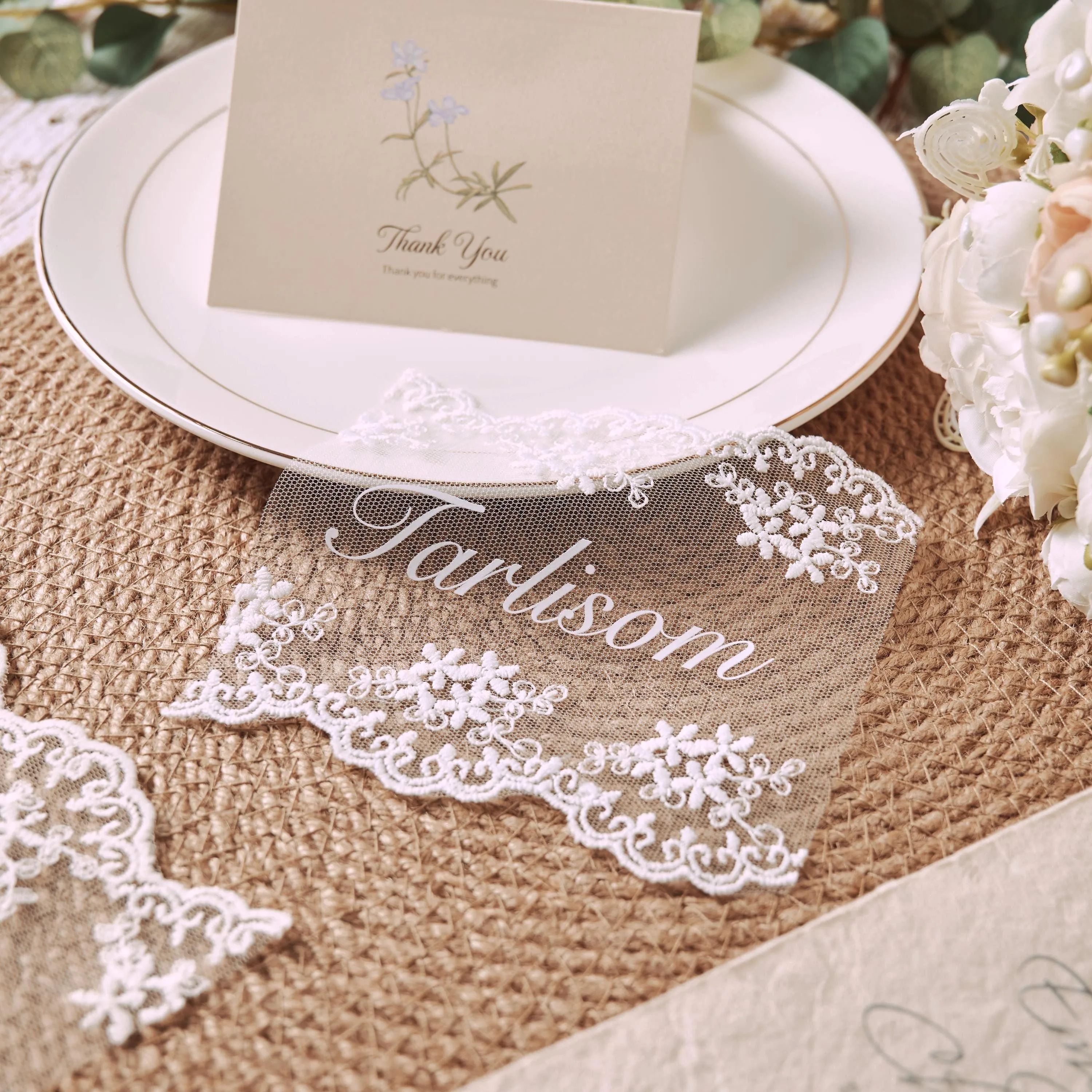 Personalized Lace Place Cards Personalised Wedding Name Cards Vintage Table Settings Custom Wedding Decor Keepsake - view 4