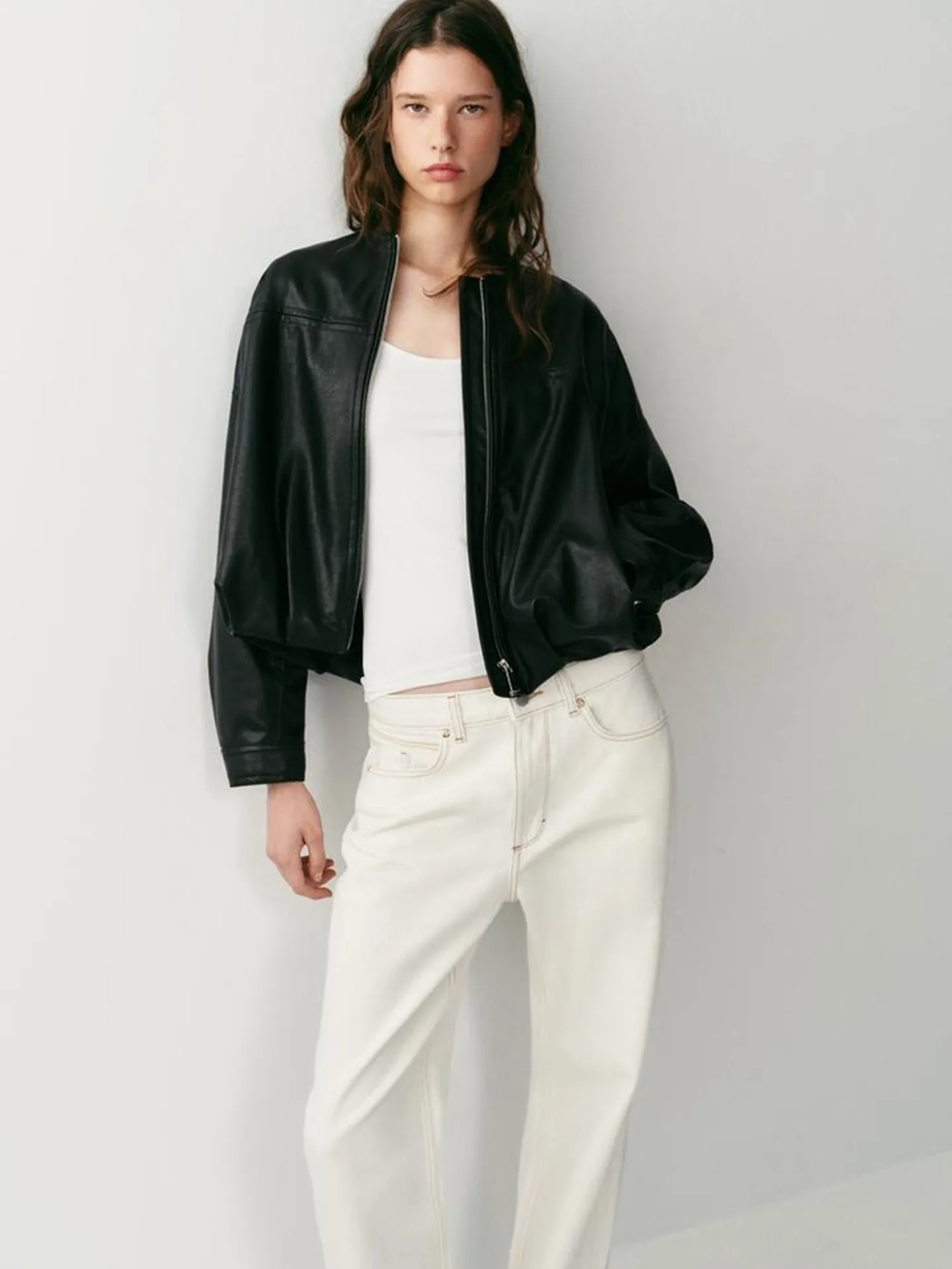 Fall New round Neck Long Sleeve Puffy Hemline Pilot Jacket Women's Casual Style Polyester Short Coat Zipper Closure Polyester...