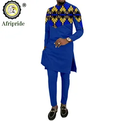 Bazin Riche Men`s Suit African Design Clothing African Men Clothes Casual Men Print Shirts and Pants 2 Pieces Sets A2216009